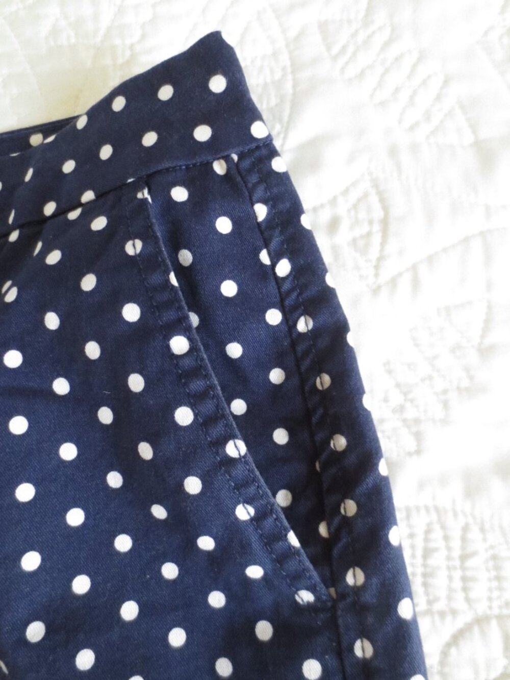 Retro Navy Blue & White Polka Dot Cotton Shorts - Picture 5 of 12
